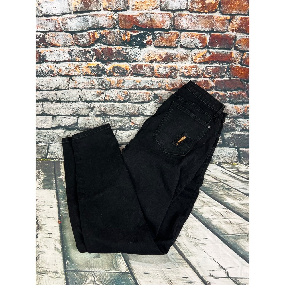 Judy Blue Black Distressed Leopard Print‎ Skinny Jeans Womens 1XL